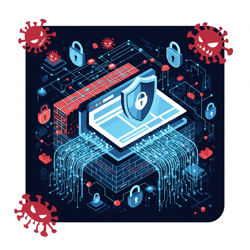 Ilustración de ciberseguridad web: protección de un sitio frente a amenazas