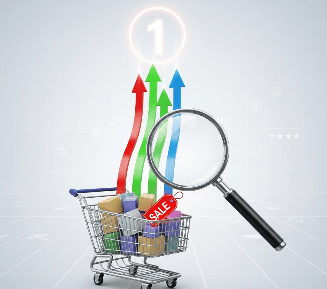 Ilustración sobre SEO para eCommerce y visibilidad de tiendas online