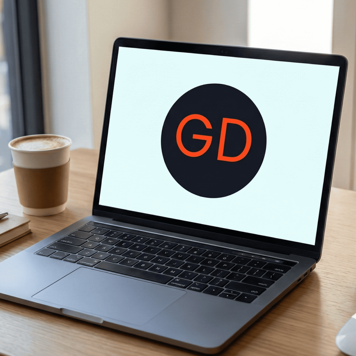 Portátil con el logo de GABDevelopers Desarrollo Web Zaragoza