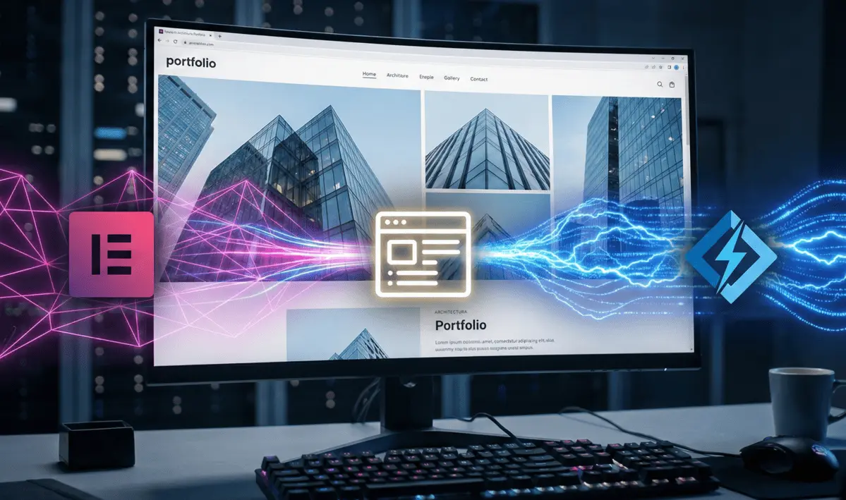 Monitor de un desarrollador mostrando un sitio web complejo cargado perfectamente