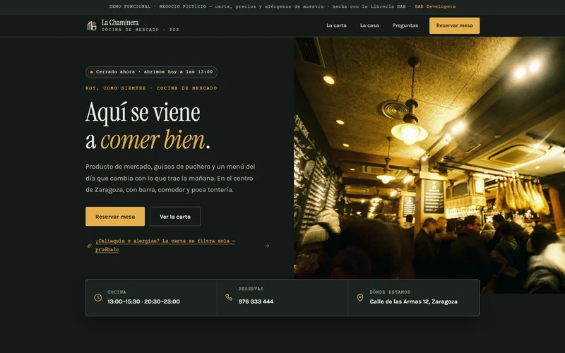Demo funcional de web para restaurante: carta que se filtra por los 14 al&eacute;rgenos obligatorios (GAB Developers)