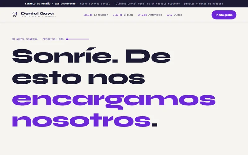 Ejemplo de diseño web para clínica dental (demo de GAB Developers)