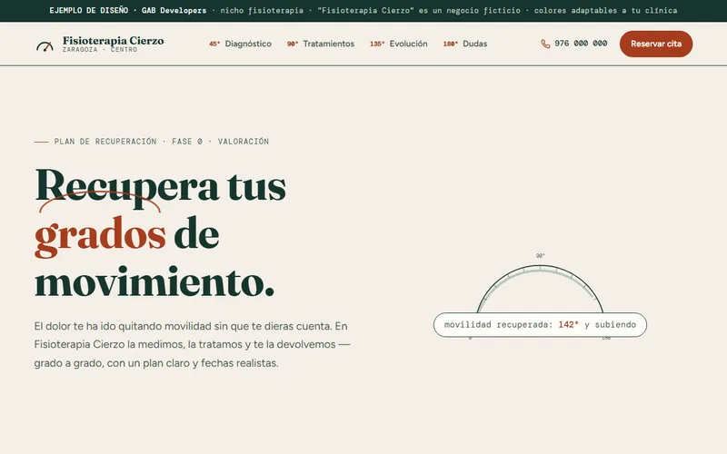Ejemplo de diseño web para clínica de fisioterapia (demo de GAB Developers)