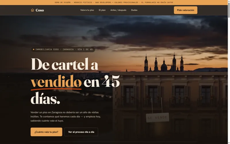 Ejemplo de diseño web para inmobiliaria (demo de GAB Developers)