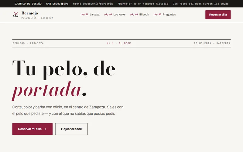 Ejemplo de diseño web para peluquería y barbería (demo de GAB Developers)