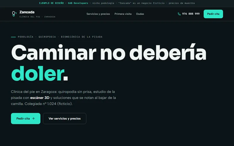 Ejemplo de diseño web para clínica de podología (demo de GAB Developers)