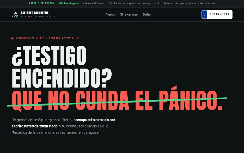 Ejemplo de diseño web para taller mecánico (demo de GAB Developers)